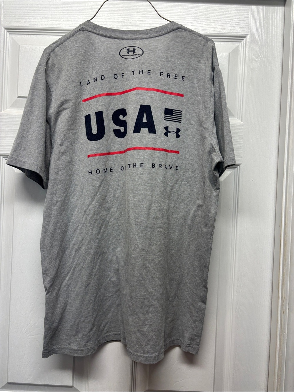 Under Armour Soft Gray Patriotic USA Land of the Free Tee Medium
